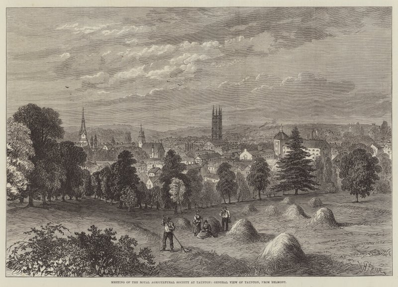 Bijeenkomst van de Koninklijke Landbouwmaatschappij in Taunton, algemeen overzicht van Taunton, vanaf Belmont door William Henry Pike
