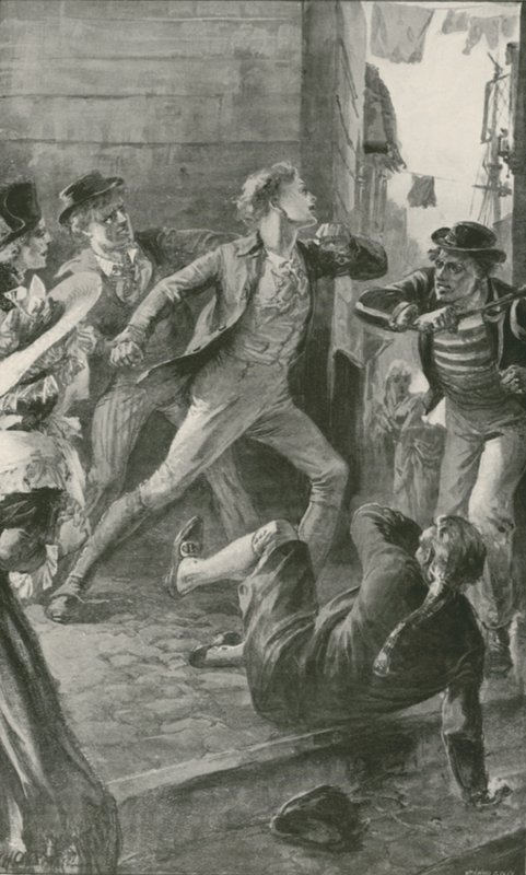 Een slachtoffer van de persbende biedt stevige weerstand door William Heysham Overend