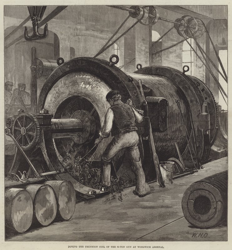 Het Boren van de Trunnion Coil van het 81-Ton Kanon in Woolwich Arsenal door William Heysham Overend