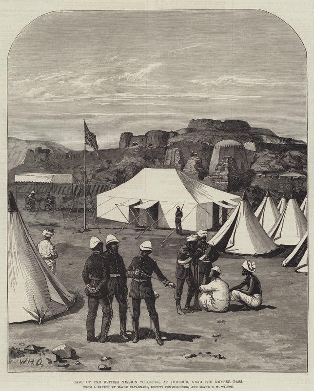 Kamp van de Britse Missie naar Kabul, bij Jumrood, nabij de Khyberpas door William Heysham Overend