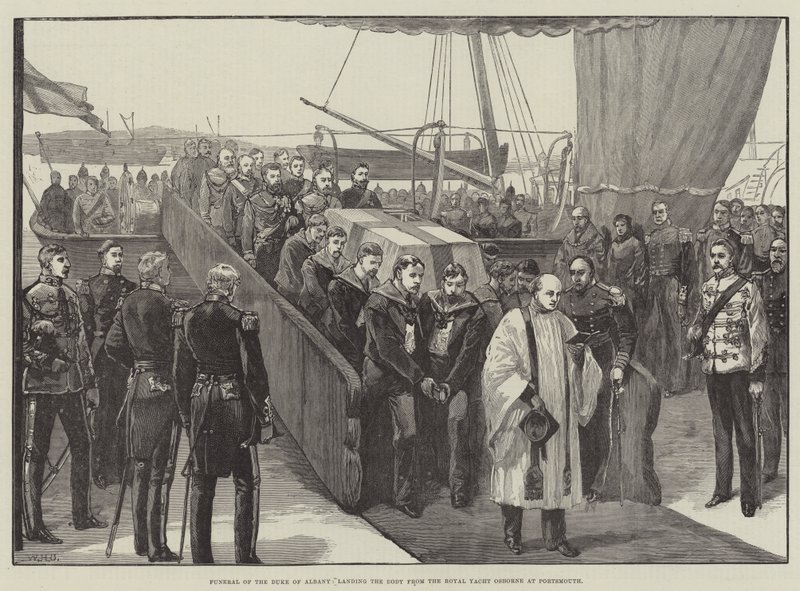 Begrafenis van de Hertog van Albany, het Lichaam aan land brengen van het Koninklijk Jacht Osborne in Portsmouth door William Heysham Overend
