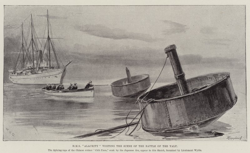 HMS Alacrity bezoekt de Plaats van de Slag bij de Yalu door William Heysham Overend