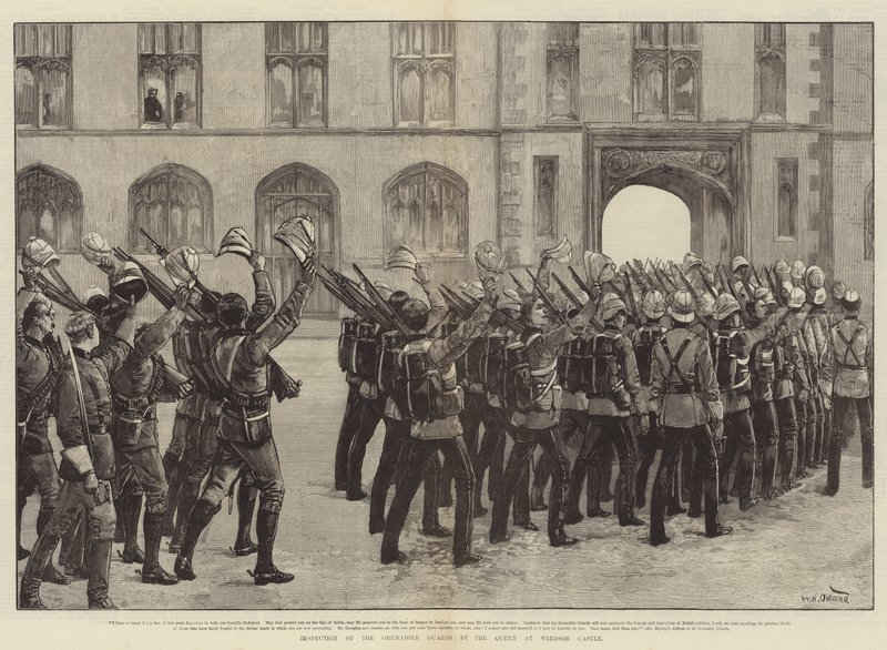 Inspectie van de Grenadier Guards door de koningin in Windsor Castle door William Heysham Overend
