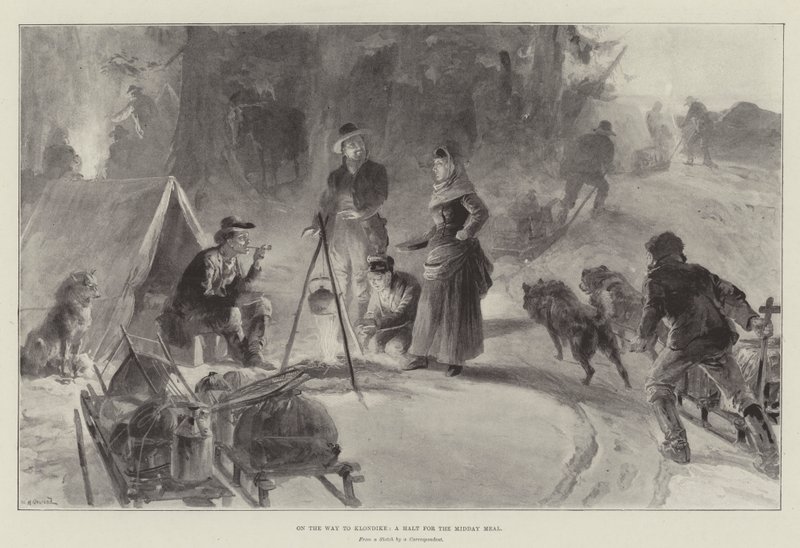 Op Weg naar Klondike, een Pauze voor de Middagmaaltijd door William Heysham Overend
