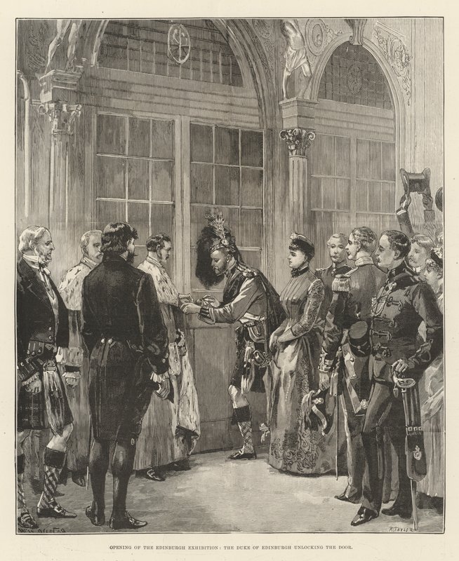 Opening van de Edinburgh Tentoonstelling, de Hertog van Edinburgh opent de Deur door William Heysham Overend