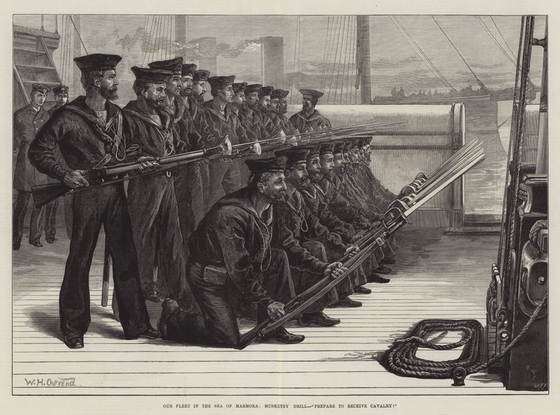 Onze vloot in de Zee van Marmara, musketdrill, bereid je voor om cavalerie te ontvangen! door William Heysham Overend