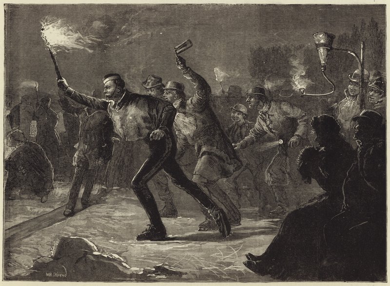 Schaatsen op de Serpentine bij fakkellicht (gravure) door William Heysham Overend
