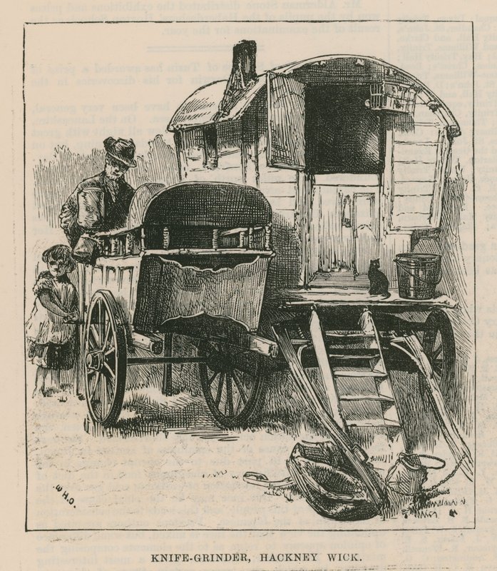 Schetsen van zigeunerleven; messenslijper, Hackney Wick door William Heysham Overend