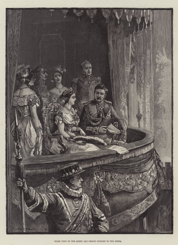 Staatsbezoek van de koningin en prins-gemaal aan de opera door William Heysham Overend