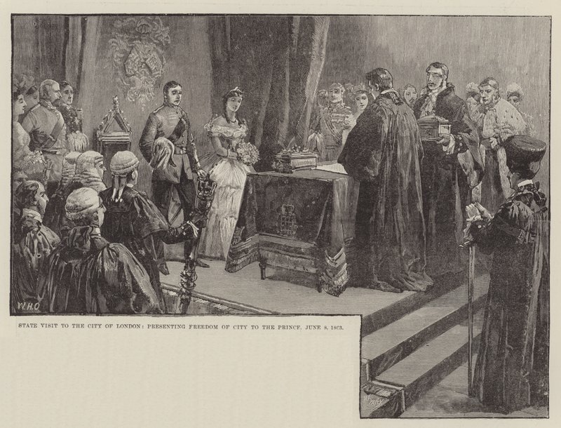 Staatsbezoek aan de stad Londen, overhandiging van de vrijheid van de stad aan de prins, 8 juni 1863 door William Heysham Overend