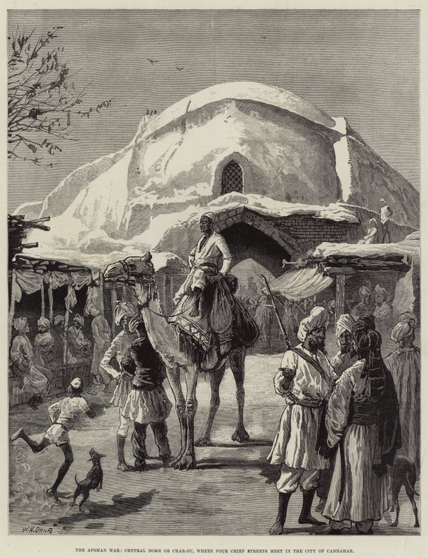 De Afghaanse Oorlog, Centrale Koepel of Char-Su, waar Vier Hoofdstraten samenkomen in de Stad Kandahar door William Heysham Overend