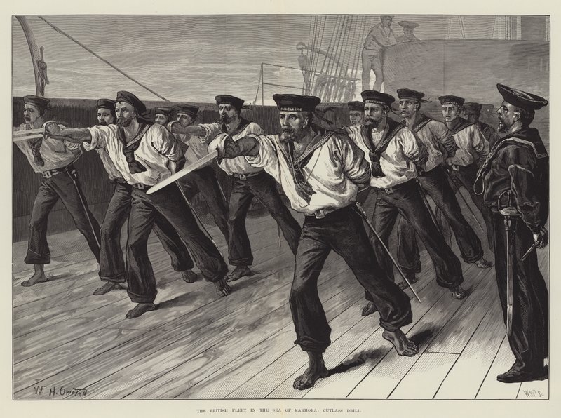 De Britse Vloot in de Zee van Marmora, Cutlass Drill door William Heysham Overend