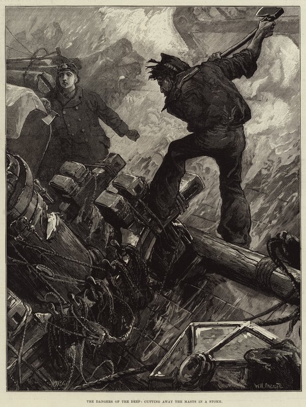 De gevaren van de diepte, het kappen van de masten in een storm door William Heysham Overend