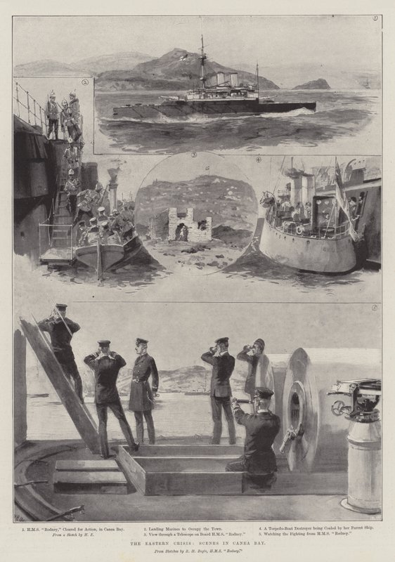 De oostelijke crisis, scènes in Canea Bay door William Heysham Overend