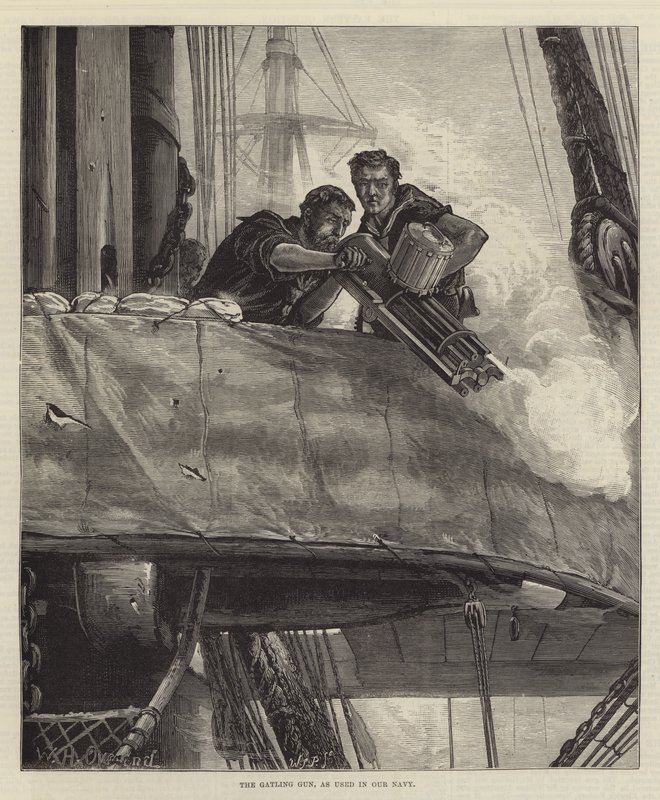Het Gatling Kanon, zoals gebruikt in Onze Marine door William Heysham Overend