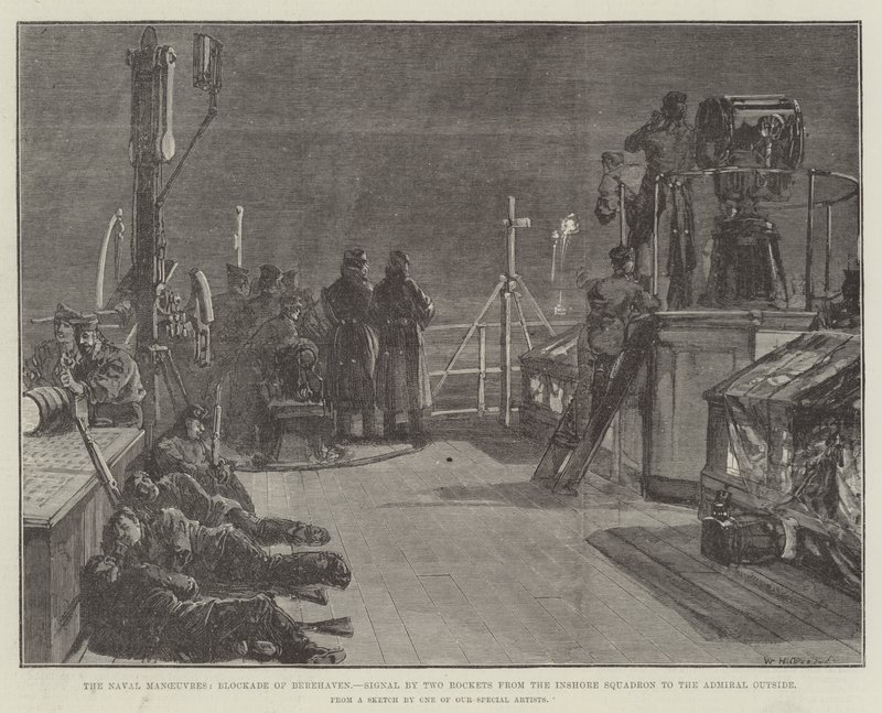 De Marine Manoeuvres, Blokkade van Berehaven, Signaal door Twee Raketten van het Inshore Squadron naar de Admiraal buiten door William Heysham Overend
