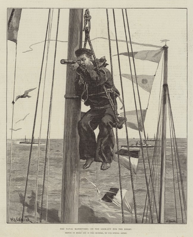 De Marine Manoeuvres, op de Uitkijk voor de Vijand door William Heysham Overend