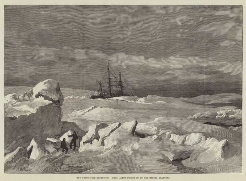De Noordpool-expeditie, HMS Alert bevroren in haar winterkwartieren door William Heysham Overend