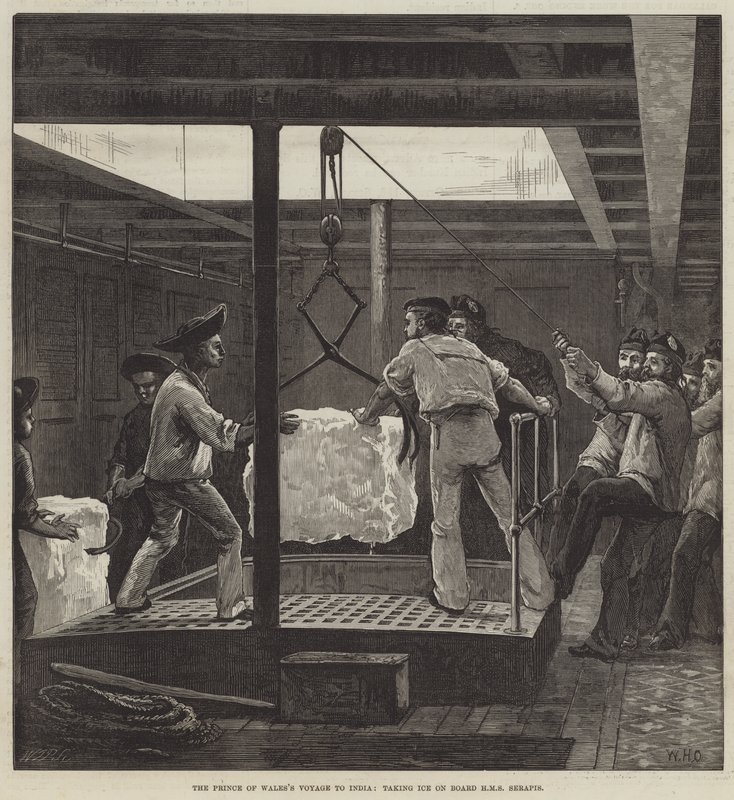 De Reis van de Prins van Wales naar India, het Inschepen van IJs op HMS Serapis door William Heysham Overend