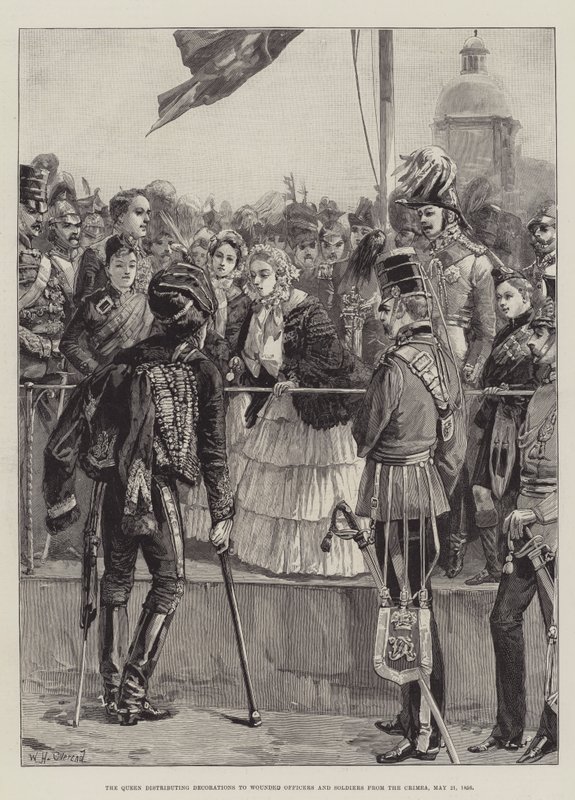 De koningin die onderscheidingen uitreikt aan gewonde officieren en soldaten uit de Krim, 21 mei 1856 door William Heysham Overend