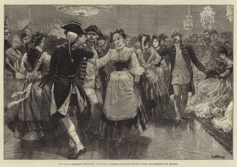 De koninklijke huwelijksfestiviteiten in Berlijn, kostuumquadrille gedanst voor de keizer en keizerin door William Heysham Overend