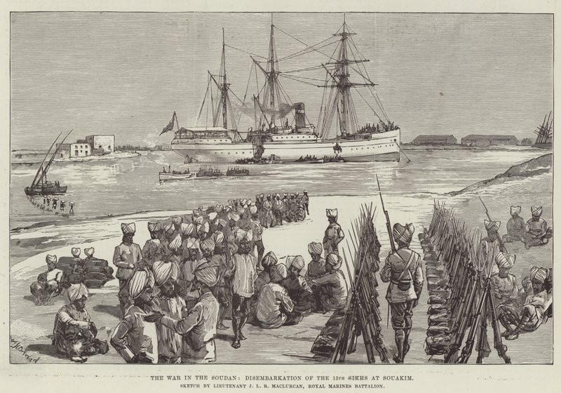De Oorlog in de Soedan, Ontscheping van de 15e Sikhs in Souakim door William Heysham Overend
