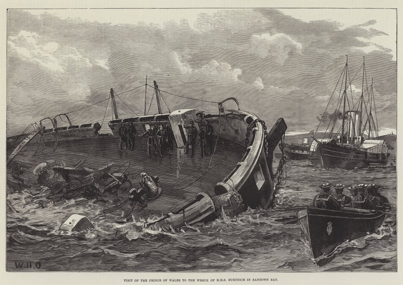 Bezoek van de Prins van Wales aan het Wrak van HMS Eurydice in Sandown Bay door William Heysham Overend