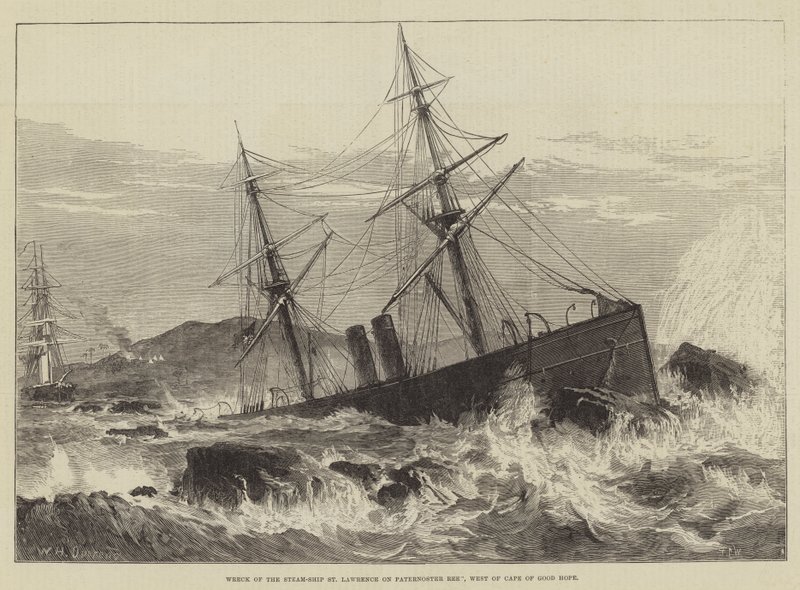 Wrak van het stoomschip St Lawrence op Paternoster Rif, ten westen van Kaap de Goede Hoop door William Heysham Overend