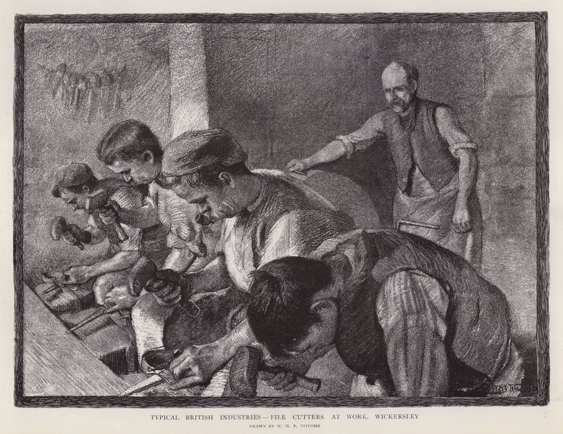 Vijlensnijders aan het werk, Wickersley, South Yorkshire door William Holt Yates (after) Titcomb