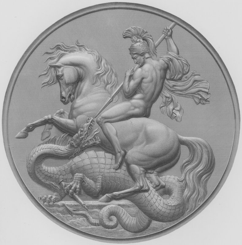 St. George, van de medaille door W. Wyon, RA, uitgevoerd voor Zijne Koninklijke Hoogheid Prins Albert (gravure) door William John Roffe