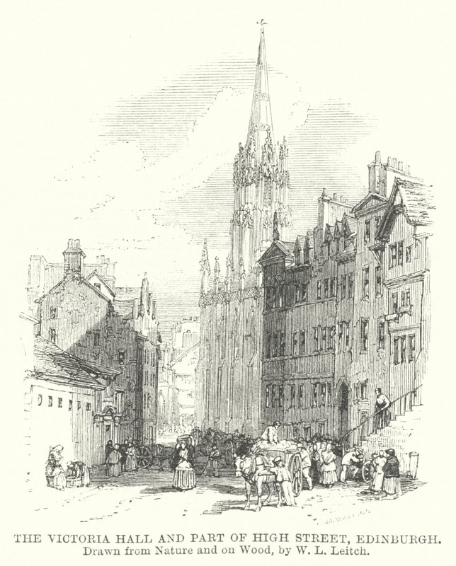 De Victoria Hall en een deel van High Street, Edinburgh (gravure) door William Leighton (after) Leitch