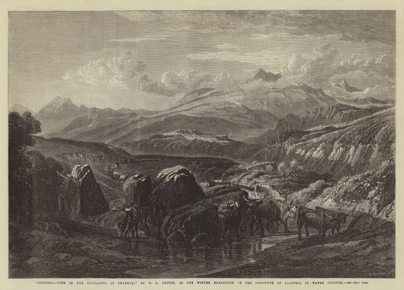 Ochtend, uitzicht in de Hooglanden van Braemar, in de Wintertentoonstelling van het Instituut van Aquarellisten door William Leighton Leitch