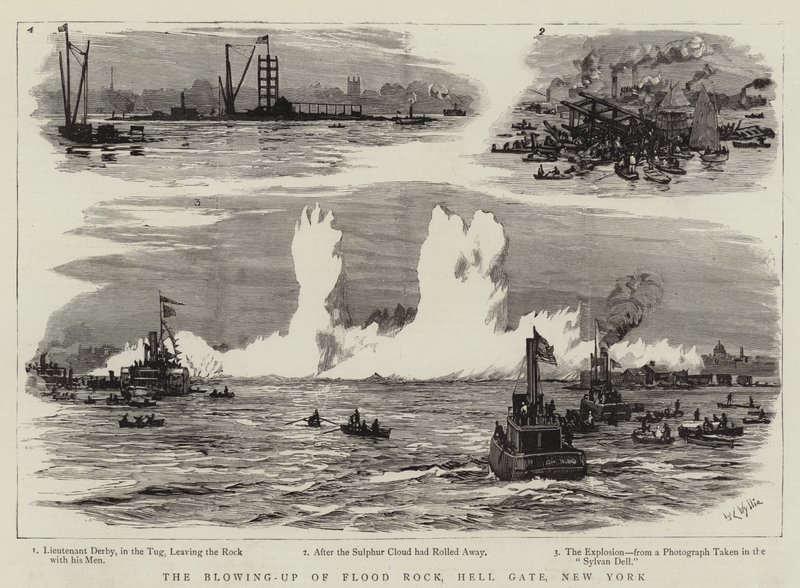 De opblazing van Flood Rock, Hell Gate, New York door William Lionel Wyllie