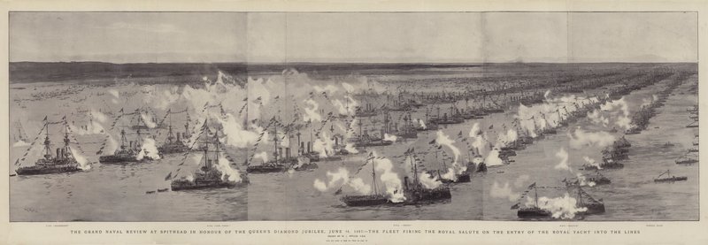 Het grote marineoverzicht bij Spithead ter ere van het diamanten jubileum van de koningin door William Lionel Wyllie