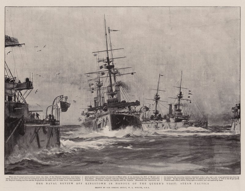 De Marine Review bij Kingstown ter Ere van het Bezoek van de Koningin, Stoomtactieken door William Lionel Wyllie