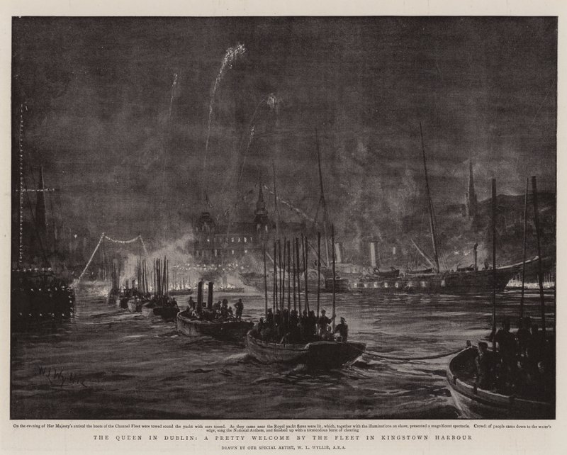 De Koningin in Dublin, een Mooi Welkom door de Vloot in Kingstown Haven door William Lionel Wyllie