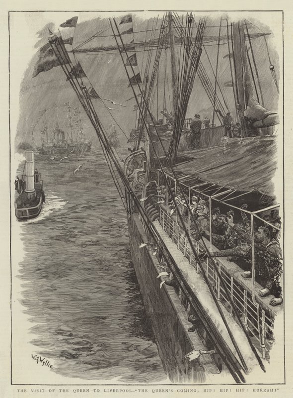 Het bezoek van de koningin aan Liverpool, De komst van de koningin, Hoera! Hoera! Hoera! door William Lionel Wyllie