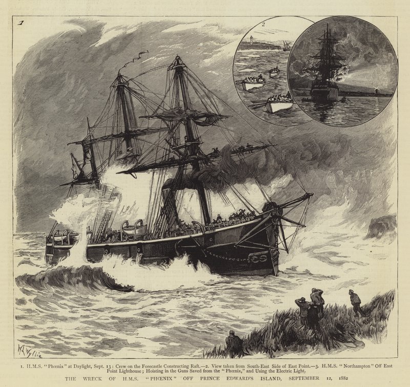 Het Wrak van HMS Phoenix bij Prins Edward Eiland, 12 september 1882 door William Lionel Wyllie