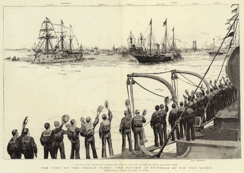 Het bezoek van de Franse vloot, de review bij Spithead door H.M. de Koningin door William Lionel Wyllie