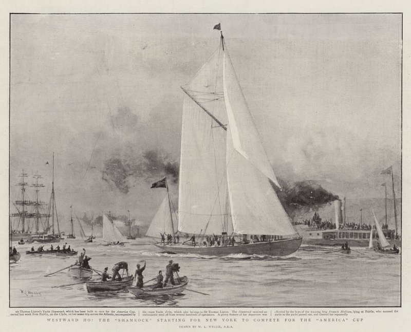 Westwaarts Ho, de Shamrock vertrekt naar New York om te strijden voor de America Cup door William Lionel Wyllie