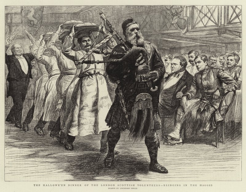 Het Halloween Diner van de London Scottish Volunteers, het binnenbrengen van de Haggis door William Lockhart Bogle