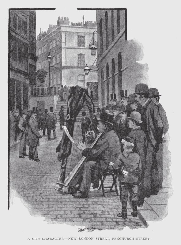 Een stadsfiguur, New London Street, Fenchurch Street door William Luker