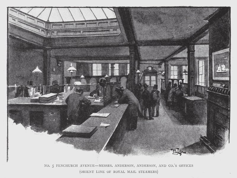 No 5 Fenchurch Avenue, Kantoren van Messrs Anderson, Anderson, en Co, Orient Line of Royal Mail Steamers door William Luker