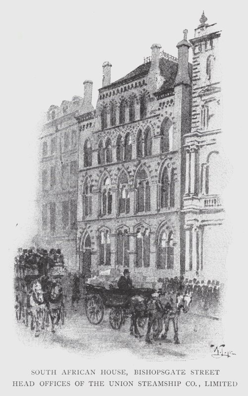Zuid-Afrikaans Huis, Bishopsgate Street, Hoofdkantoren van de Union Steamship Co, Limited door William Luker