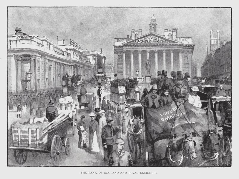 De Bank of England en Royal Exchange door William Luker