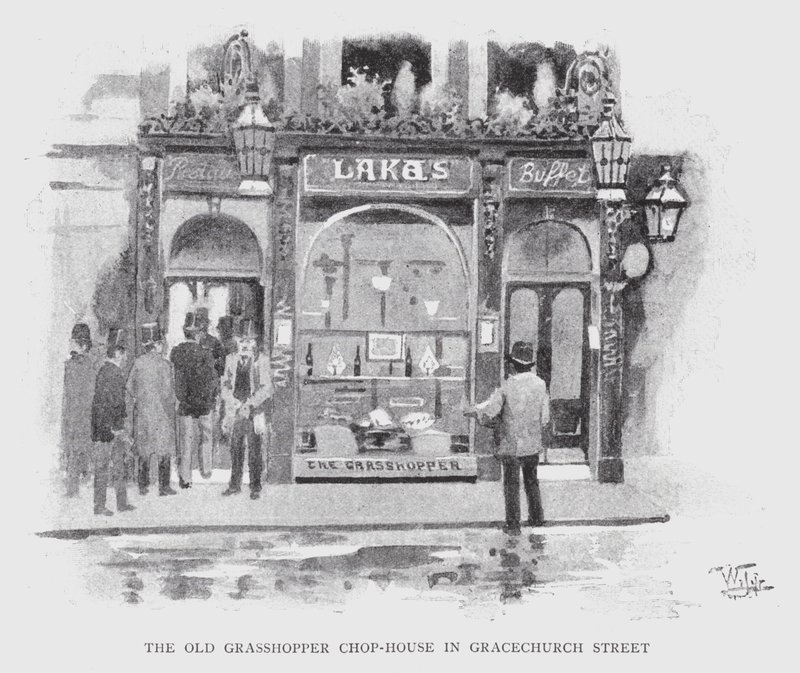 Het Oude Grasshopper Chop-House in Gracechurch Street door William Luker