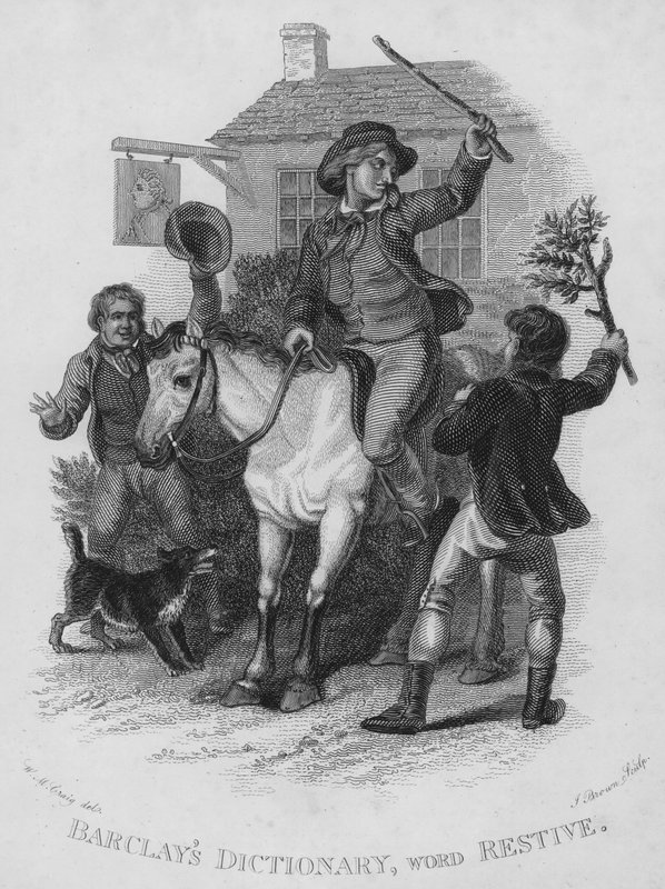 Barclays Woordenboek, woord: Rusteloos (gravure) door William Marshall (after) Craig