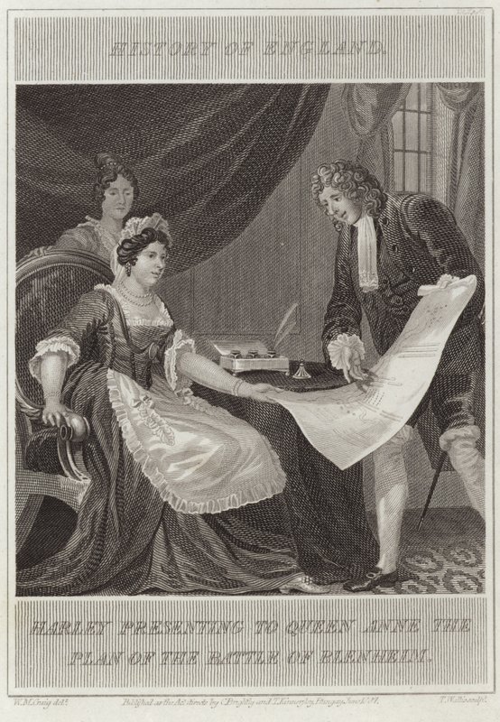 Harley presenteert aan Koningin Anne het plan van de Slag bij Blenheim door William Marshall Craig