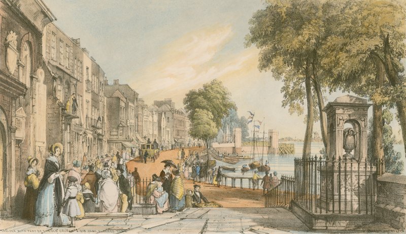 Chelsea met een deel van de oude kerk en het graf van Sir Hans Sloane door William Parrott
