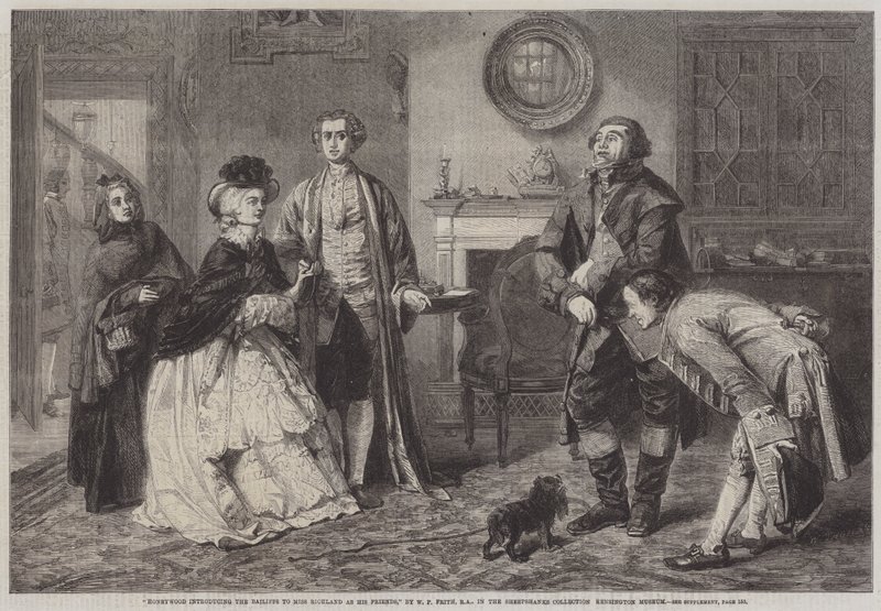 Honeywood introduceert de deurwaarders aan Miss Richland als zijn vrienden door William Powell Frith